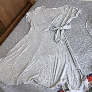 Flowy grey cotton tie dress